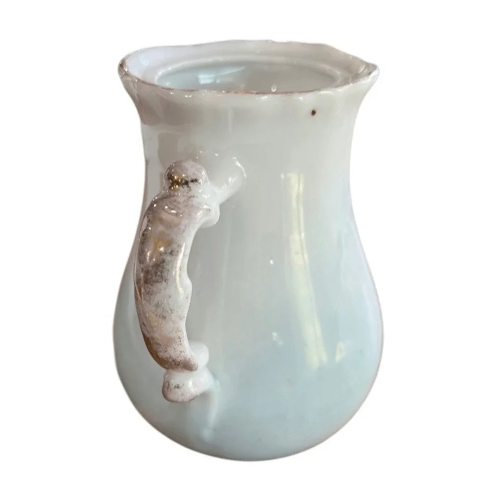 Vintage Ceramic Creamer Pitcher Blue White Ombre Gold Trim Mini Vase Cottage